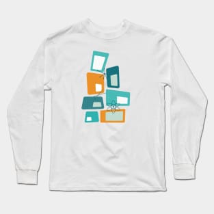 Mid Century Modern Blocks Teal, Orange, Aqua Long Sleeve T-Shirt